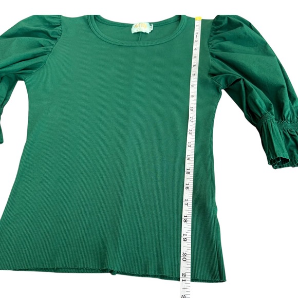 Nation LTD Kenzie Flounce Sleeve Tee Emerald Green Ribbed Top Size Small Holiday - Picture 10 of 11